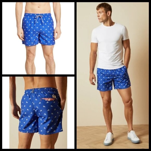 💕TED BAKER💕 Nippy Lobster Print Swim Shorts RED - Picture 2 of 16